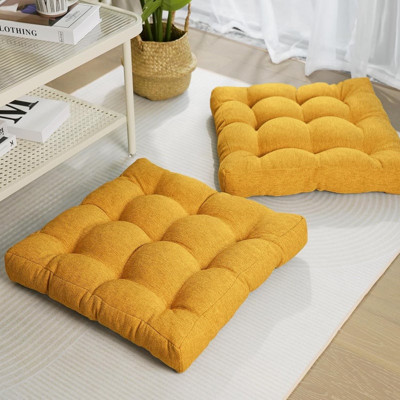 Tromlycs Floor Pillow Seating Cushions for Adults Set of 2 Sitting Large Square Pillow Gel Memory Foam 20 x 20 x 4 Inch Yellow - Image 2